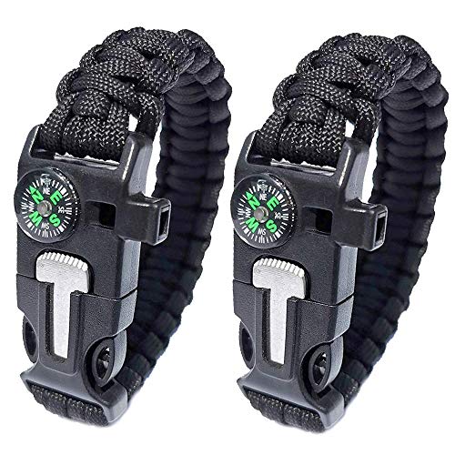 WEREWOLVES Paracord Survival Bracelet with Compass Whistle Stainless Scrapper Flint Fire Starter for Hiking&Camping, Professional Personal EDC Tactical Bracelet, Multifunction Outdoor Survival Gear