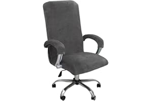 ITFRO 3 Piece Office Chair Cover with Armrest Covers Gray Velvet Computer Desk Chair Cover with Zipper Universal Rotating Gaming Chair Slipcover High Back Chair Seat Protector (Gray)