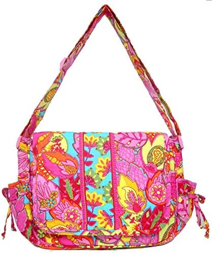 ON SALE Large Purse Quiltd Cotton Cross-Body Purse (Pink Turquoise)
