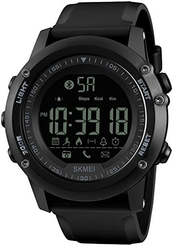 Men's Pedometer Call and App Remind Data Storage Blue-Tooth Waterproof No Charging Smart Watches (Black)