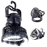 LED Camping Gear Lantern Fan Gift – Cool Gadget Supplies & Tent Light Equipment Glamping Essentials Accessories – Best Portable Lamp for Men Women Kids Boy Scouts – Battery Powered (Not Included)