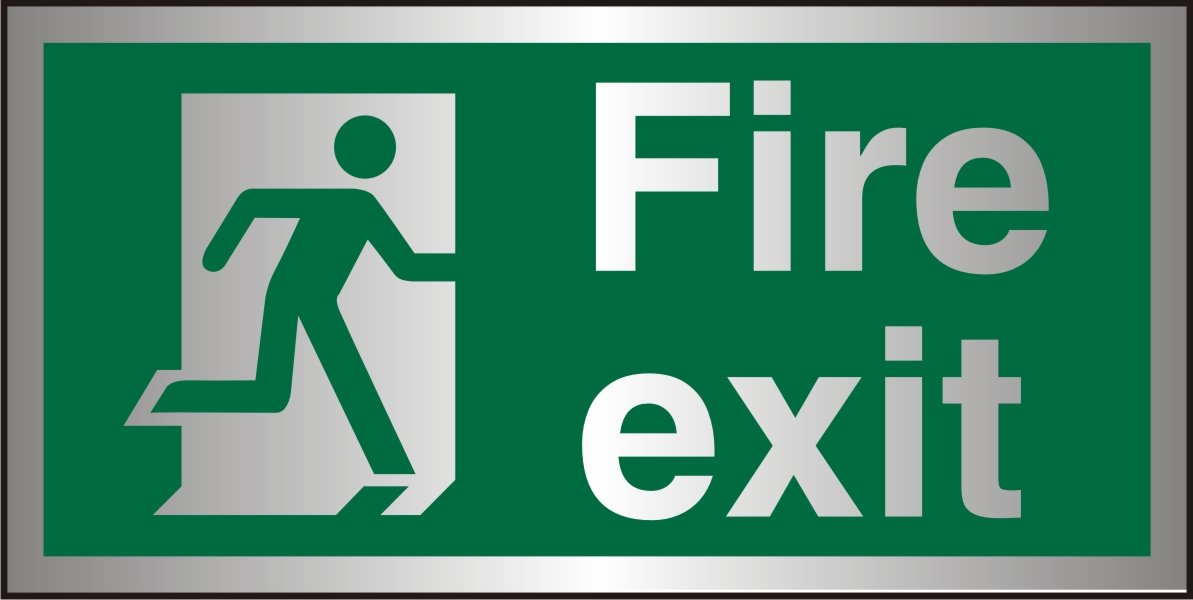 Seco Fire Exit - Man Running Right, Fire Exit Sign, 200mm x 100mm - 1.5mm Brushed Aluminium Composite — image 1