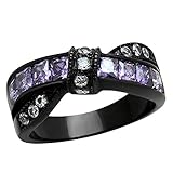 Black Stainless Steel Women Princess Purple Cubic Zirconia Cross Over Ring Size 5-11 SPJ