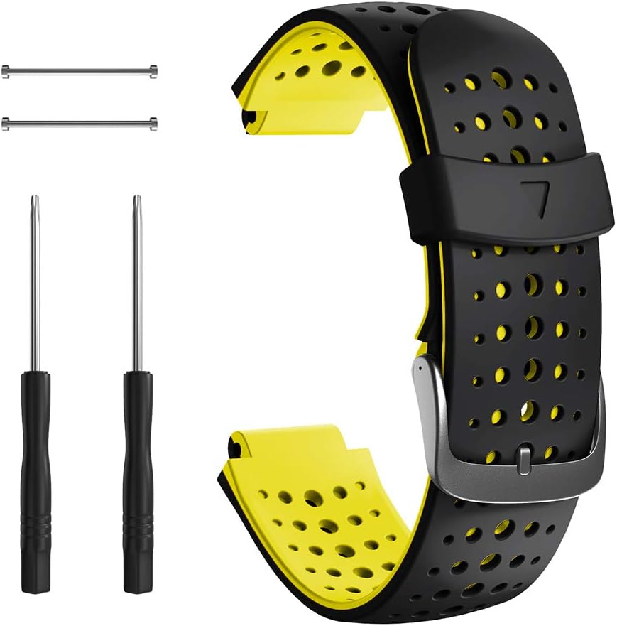 NotoCity Compatible with Foerunner 235 Strap Sport Silicone Watch Strap for Forerunner 230/220/ 235/620/630/735XT Smartwatch(black-yellow)