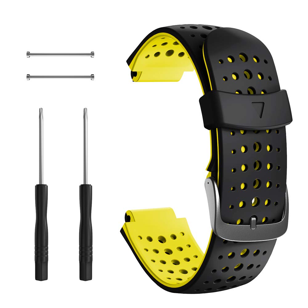 NotoCity Compatible with Foerunner 235 Strap Sport Silicone Watch Strap for Forerunner 230/220/ 235/620/630/735XT Smartwatch(black-yellow)