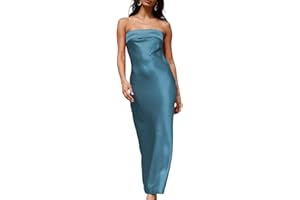 Realtix Satin Silk Backless Tube Tops Maxi Dress for Women Low Back Hollow Out Elegant Strapless Long Dresses Wedding Guest