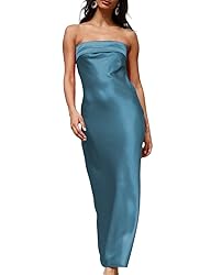 Realtix Satin Silk Backless Tube Tops Maxi Dress