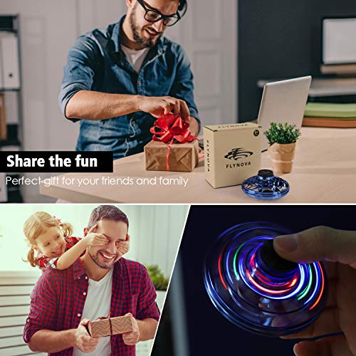 BASEIN FlyNova The Most Tricked-Out Flying Spinner, Hand Operated Drones for Kids or Adults - UFO Flying Toy with 360° Rotating and Shinning LED Lights (Blue)