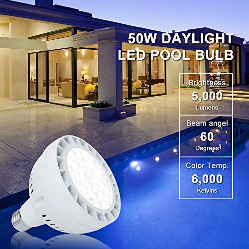 Amareisbe 12V 50W LED Pool Light Bulb, Lifetime Replacement 5000LM
