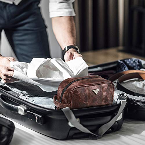 Toiletry Travel Bag for Men - Large Leather Dopp Kit - Mens Toiletries Bathroom Organizer by LVLY (Brown) 4 Toiletry Travel Bag for Men - Large Leather Dopp Kit - Mens Toiletries Bathroom Organizer by LVLY (Brown)