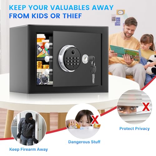 1.25 Cu Ft Fingerprint Safe for Home, Biometric Home Safe Box with Digital Keypad & Backup Keys, Large Steel Security Safe with Alarm System, Removable Shelf & LED Light for Cash Jewelry Documents