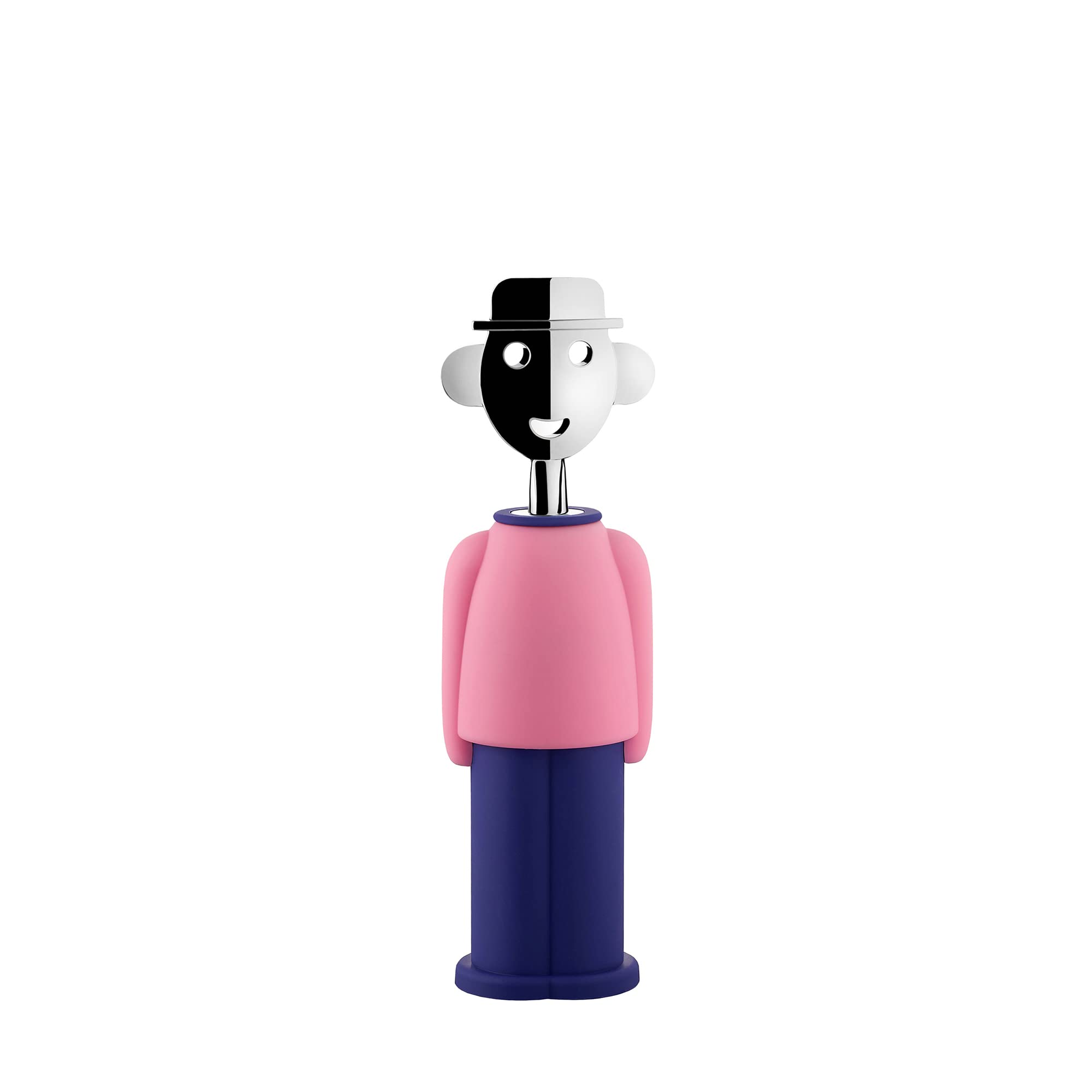 Alessi Alessandro M. AM23 PAZ - Design Corkscrew, in Thermoplastic Resin and Chrome-Plated Zamak, Pink and Blue