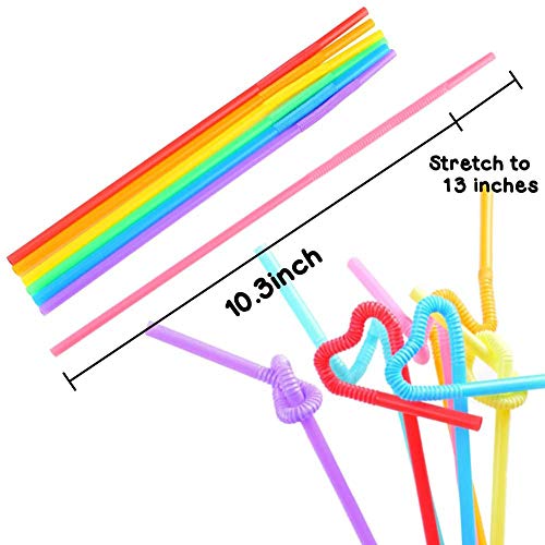 HANSGO Disposable Drinking Straws, 100PCS Colorful Flexible Straws Extra Long Straws Party Decorations
