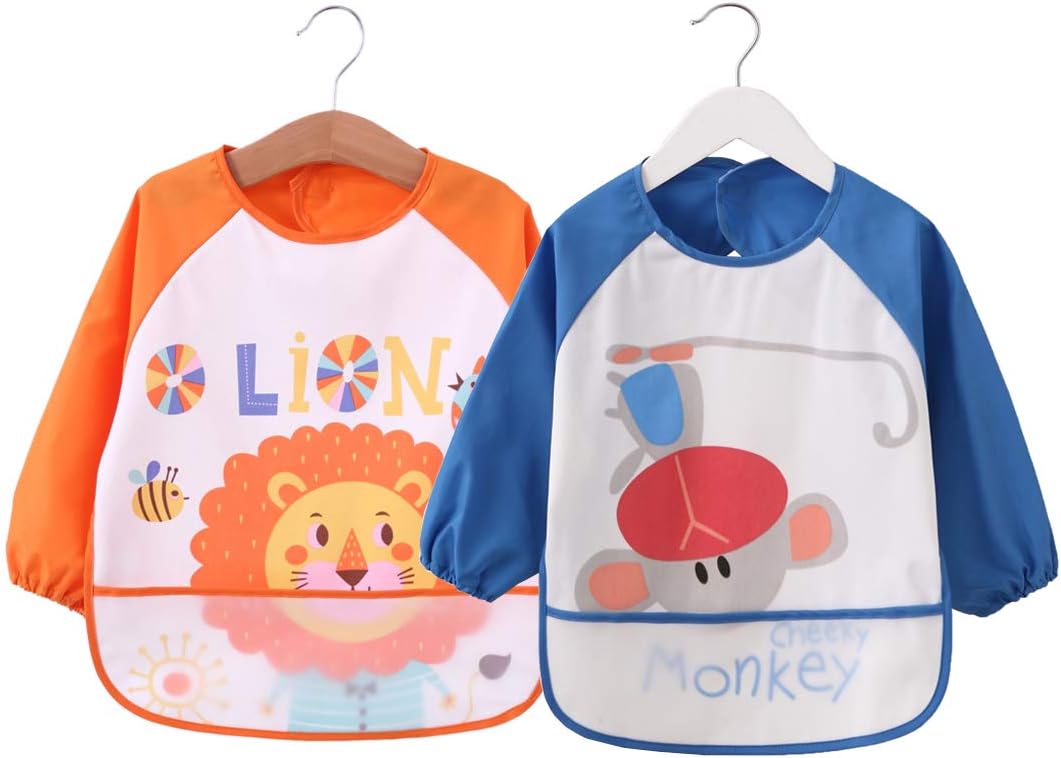 Babero De Manga Bebe 6 Meses A 3 Anos Dkasa Babero De Manga Impermeable Para Bebe Juego De 2 Baberos Lactancia Y Alimentacion