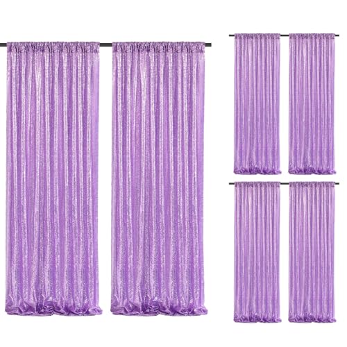 Lavender Glitter Sequin Backdrop Curtains 6 Pieces 2ftx8ft Dessert Backdrop Wed…