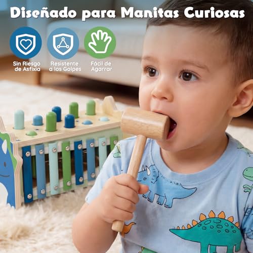 Lehoo Castle Montessori Toys 1 Year Old, Wooden Toy with Xylophone and Hammers for Babies, Educational Motor Skills Toys for Kids, Birthday and Christmas Gifts for Kids 1-3 Years Old