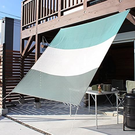 Amazon 日よけ シェード おしゃれ 上質 Ichiori Shade 3ボーダー マウントグリーン 約195 0cm 取付金具 ロープ付き 折り畳み 折りたたみ オーニング シェード