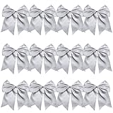 8“ Jumbo Cheerleader Bows Ponytail Holder Cheerleading Bows Hair Tie More Colors Available (Silver)