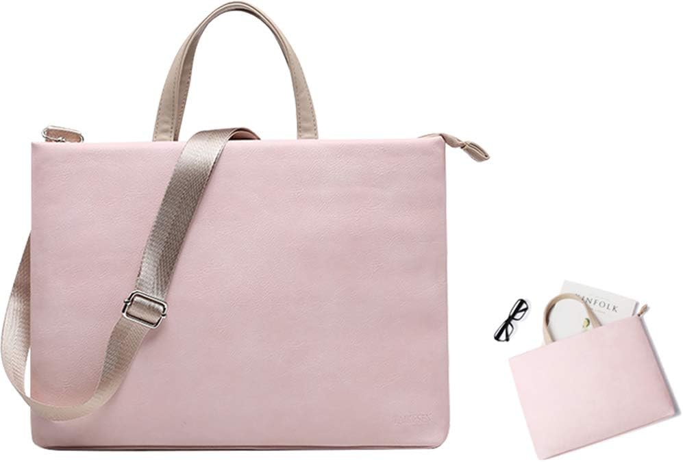 Zoppen Microfiber PU Leather Laptop Tote Bag Briefcase With Adjustable and Detachable Shoulder Strap for Women Fits 14 inch Laptop,Pink