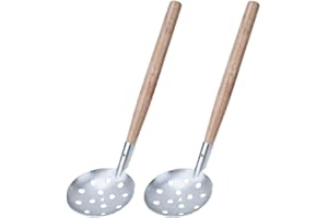 2pcs Ice Fishing Scoop Skimmer with Wood Handle Silver Ice Fishing Scooper Ice Slush Scoopfor Winter Fishing, Lake Ice Fishin