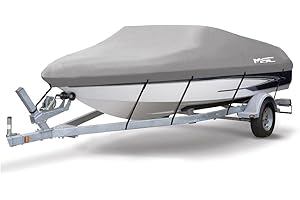 MSC Heavy Duty Oxford Ployester Made Trailerable Boat Cover,Fits V-Hull,Tri-Hull, Runabout Boat Cover (Model E - Length:20'-22' Beam Width: up to 100", Gray)