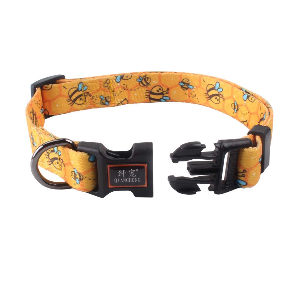 Cosyhome london Dog Collar With Colourful Bee Patterns,Adjustable Durable Pet Collars for Small Medium Large Dogs(bumblebees, m)