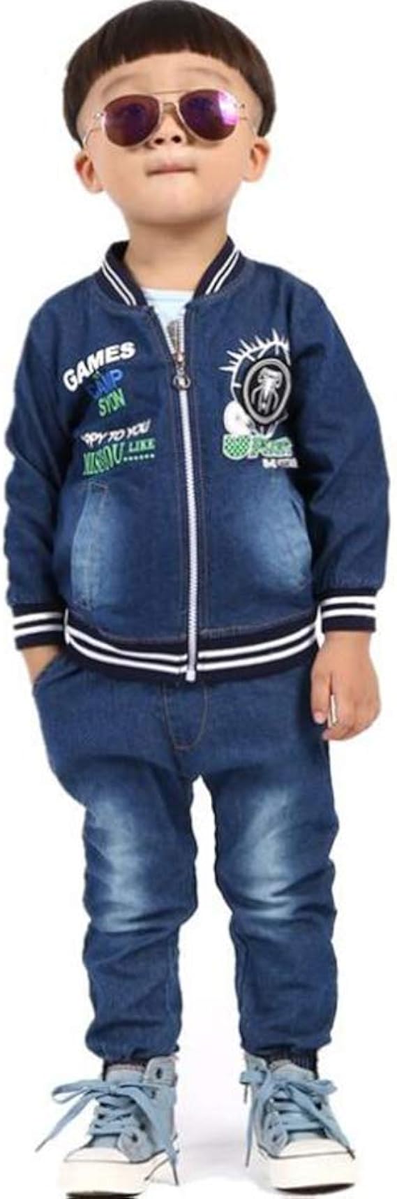 Amazon 2点セット子供服 カウボーイセットデニムジャケット 男の子 子供用 キッズ 韓国子供服 二点セット 上下セット セットアップ パンツセット コート ジャケット 通販