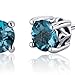 Peora London Blue Topaz Stud Earrings 925 Sterling Silver, Solitaire Scroll Gallery, Natural Gemstone, 2 Carats Total, Round Shape 6mm, Friction Backs, December Birthstone Earrings, Blue Studs