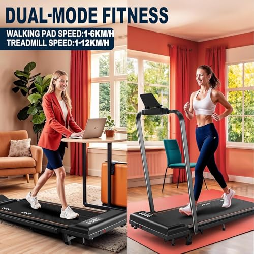 Inclining treadmill walking pad: with 2.25 CV/2.5 HP motor, treadmill capacity 100 kg/120 kg, speed of 1-6 km/h/1-12 km/h, inclination of 7%