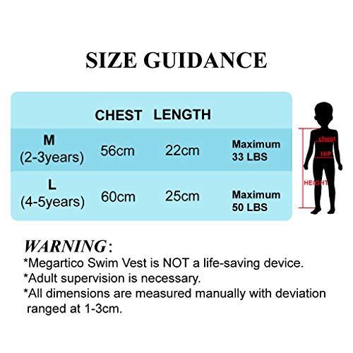 Megartico Kids' Swim Vest Swim Trainer Girls Buoyancy Swimwear Adjustable Safety Strap Boys Removable Swim Chest Float Aid Toddler - Thumbnail 6