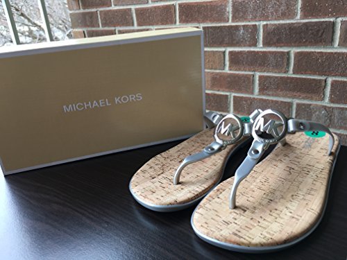 Michael Kors MK Charm Jelly Flip Flop Cork Bottom, Silver (10)