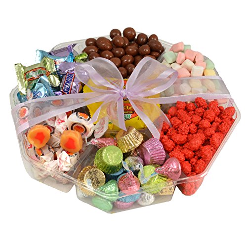 Broadway Basketeers Easter Basket 7 Section Gourmet Chocolate and Candy Gift Basket Assortment - Springtime Easter Gift Tray
