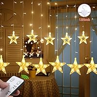 Teletrogy Christmas 12 Star Curtain Lights 108 LEDs Window String Lights with Remote Dimmable Icicle Decoration Lights 8 Modes Linkable Star Fairy Lights for Indoor Outdoor Bedroom Wedding Party