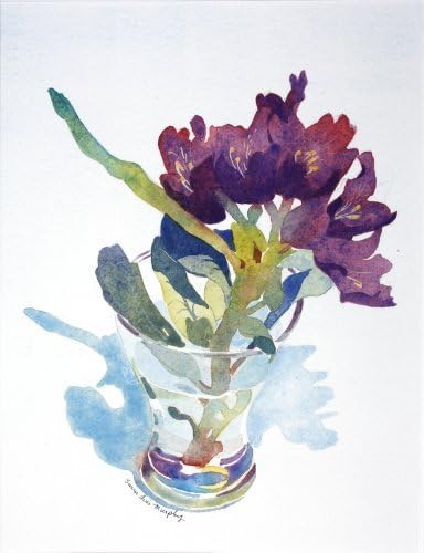 Purple Rhododendron, Giclee Print of Watercolor Still Life, Picture of a Cut Rhododendron Flower in a Glass Vase, 10 X 13 Inches by Susan Avis Murphy