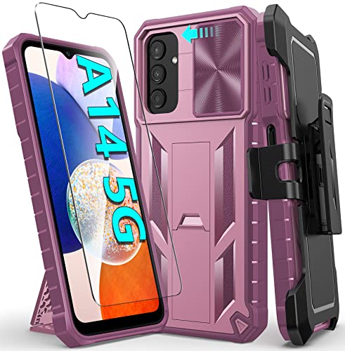 FNTCASE Case for Samsung Galaxy A14 5G: Military Grade Drop Proof Protection Rugged Protective A14 Cell Phone Cover with Belt Clip Holster Kickstand & Slide |Shockproof TPU Matte Textured Tough - Pink