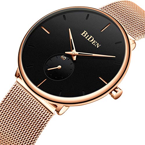 Mens Ultra Thin Watch Minimalist Fashion Luxury Wrist Watches for Men Waterproof Casual Quartz Watch for Man with Stainless Steel Mesh Band Watch - Gold