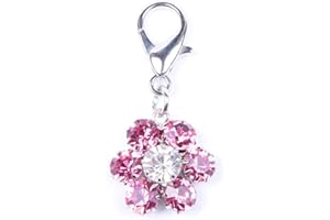 SKS PET Bling Rhinestones Flower Charm Pendant Jewelry for Female Pet Dog Cat Necklace Collar Accessory (Pink)