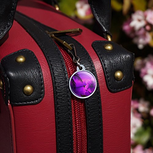 Beach Sunset Hibiscus Flower Hawaiian Purple Jacket Handbag Purse Luggage Backpack Zipper Pull Charm
