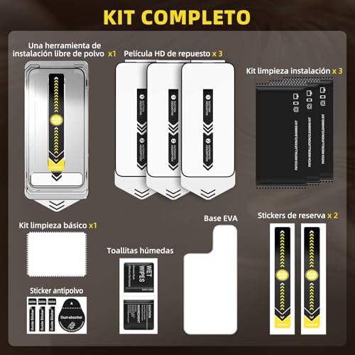 Película protectora de pantalla de vidrio templado 9H [3 piezas] para Samsung Galaxy - Alta definición, ultra resistente [Grado Militar] con una herramienta de instalación libre de polvo (S25 Ultra)
