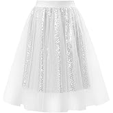 Dugcew Girls Sequin Skirt Long Skirt Kids A-line Skirt Girls Tutu Skirt Pleated Skirt for Party 5-14 Years