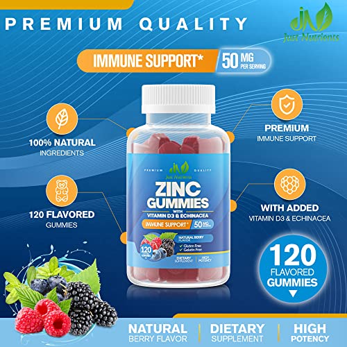 Zinc Citrate 50mg Gummies with Vitamin D3 and Echinacea (120 Gummies