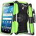 For Kyocera Hydro View C6742/Hydro Reach C6743 Case With TJS® Tempered Glass Screen Protector Included, Dual Layer Shockproof Armor Protection Belt Clip Holster Built-in Kickstand (Neon Green/Black)
