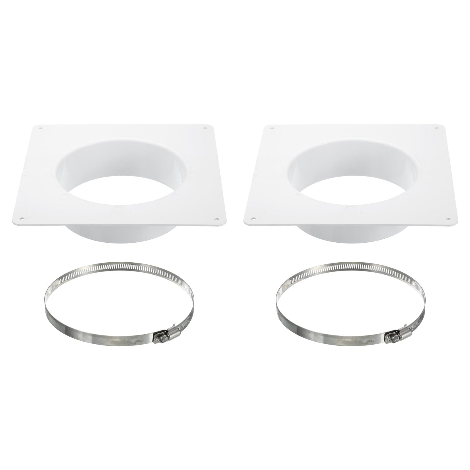 PATIKIL 6" Duct Connector Flange, 2 Pack Dryer Vent Wall Plate Square to Round Straight with Clamp for Air Heating Cooling Ventilation Exhaust Fan, White