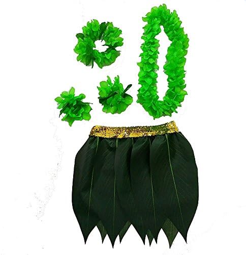 LITTLE FEATHER Hawaiian Ti Leaf Hula Skirt with flower lei costume Luau Party Accessory Adult Size