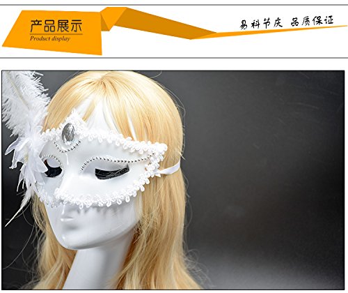 3 Pack Lace Sexy Mask Masquerade Party Costume Mask with Feather white&black - Image 8