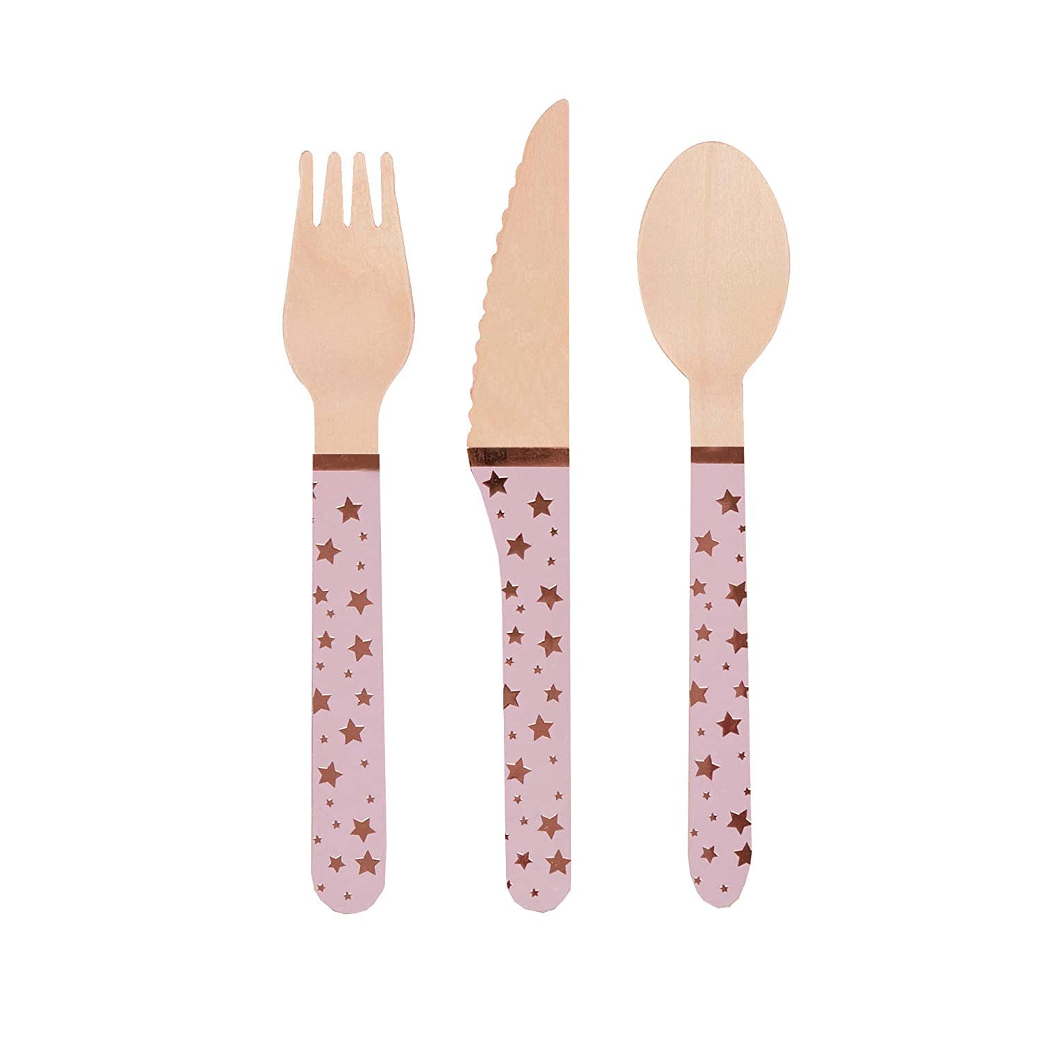 Neviti 775691 Glitz & Glamour Wooden Cutlery-Pink & Rose Gold-24 Pack, Pink, 16.4 x 2 x 0.3