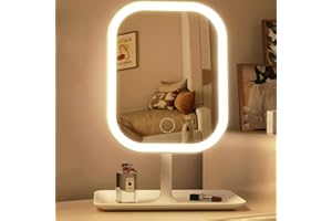 LED Makeup Mirror with Touch Dimmable Lights, Oval Tabletop Design, Portable Vanity Mirror for Bedroom, Bathroom, Travel, Whi