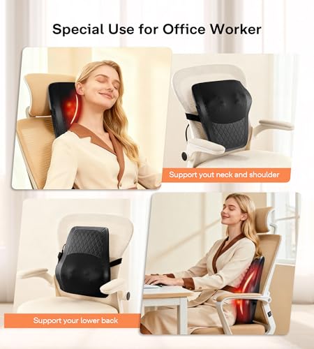 ALLJOY Shiatsu Neck Massager with Heat, 3D Back Massager Massage Cushion for Neck, Shoulders, Back, Legs, Gift for Mum, Dad, Women, Men