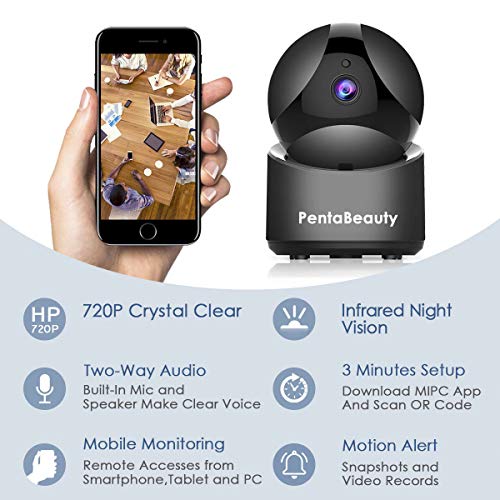 SportMonster HD Security Camera, Wireless Home Security Surveillance WiFi Camera with Motion Detection, Pan/Tilt, Night Vision and Two Way Audio, Baby/Pet Monitor and Nanny Cam, Updated-Black