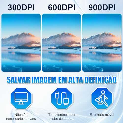 900 DPI Scanner de Documentos Portátil, Mini Scanners de Recibos, Scanner de Fotos, Varinha para Uso Doméstico, Scanner de Imagem Móvel Portátil, Leitor de Documentos em Varinha